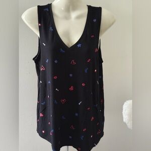 13. Reitmans Black Tank Top with Red Heart Pattern